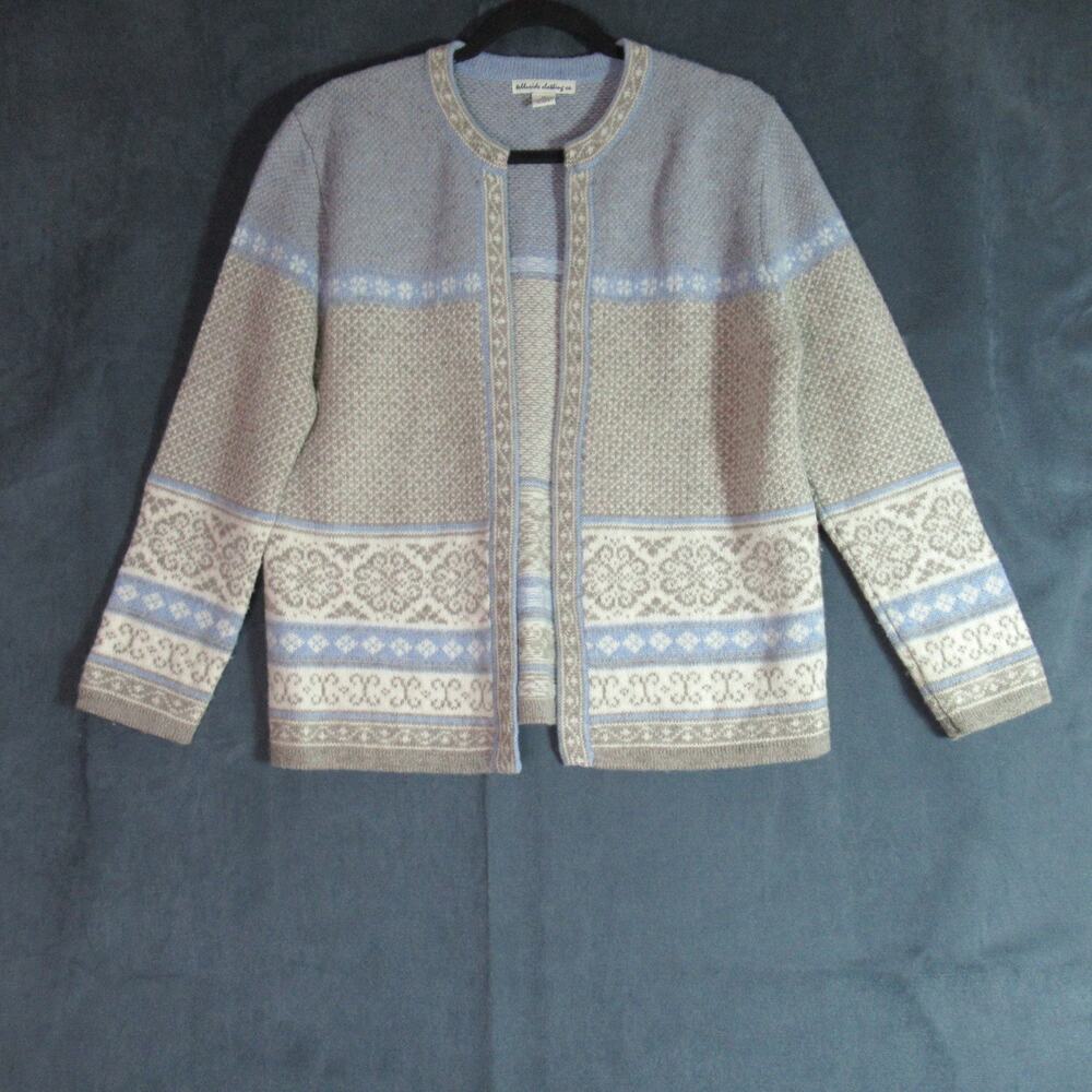 Telluride Clothing Co Sweater Womens Medium Blue Cream Fair Isle Wool Cardigan